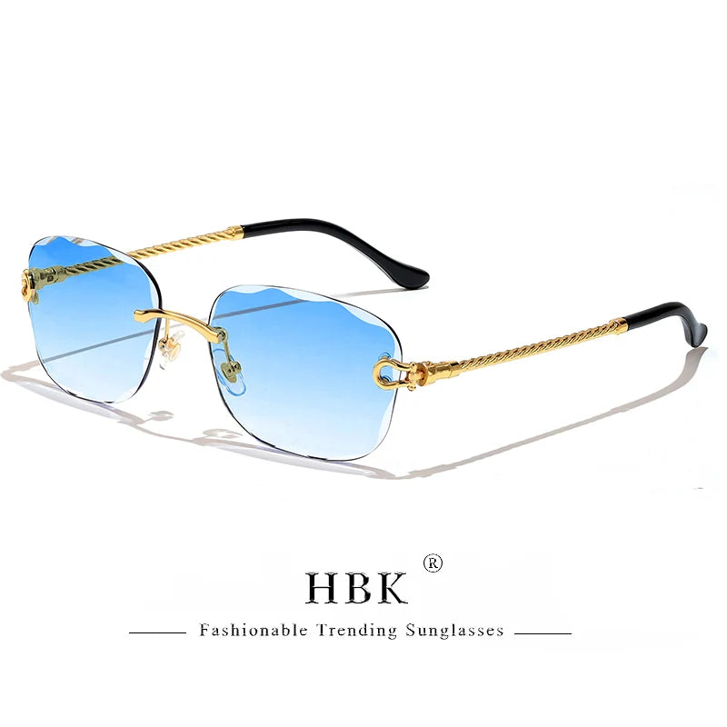 HBK Frameless Metal Sunglasses Men Wave Cutting Sun Glasses for Women Travel Shopping Shades Eyeglass UV400 Summer Style