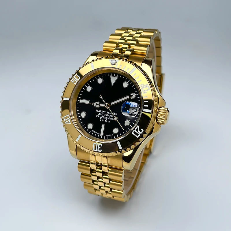 40mm Luxury Full Gold YM Automatic Watch, Ceramic Rotating Bezel, Super Luminous Display, Sapphire Glass for NH35mechanicalwatch