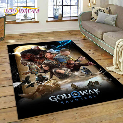 God of War Games Kratos Cartoon 3D Carpet Rug for Bedroom Living Room Home Sofa Decoration,Children Game Large Decor Floor Mat
