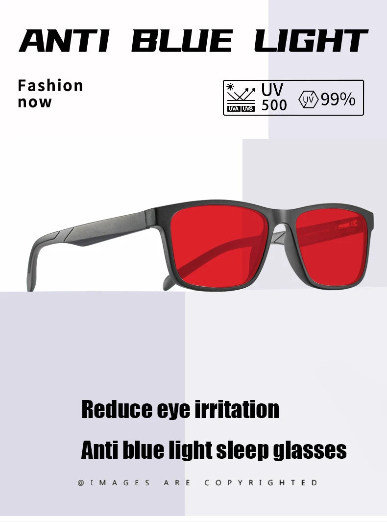 Men Sleep Blue Light Blocking Glasses Women Anti Radiation Computer Eyewear UV500 PC Red Lenses TR90 Square Eyeglasses Frames
