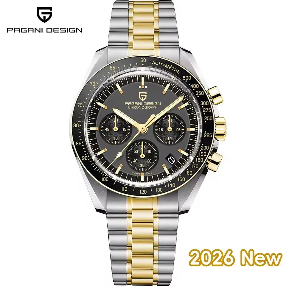 2026 New PAGANI DESIGN Golden Moon Mens Watches Luxury Quartz Watch Men Speed Sports Chronograph Man AR Sapphire Waterproof Gift