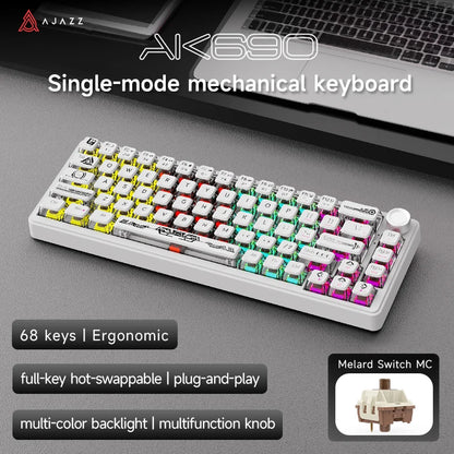 AJAZZ AK690 65% Mechanical Keyboard Full-key Hot-swap Wired USB Plug And Play Mixed Light 68 Keys Gaming Keyboard For Laptop PC