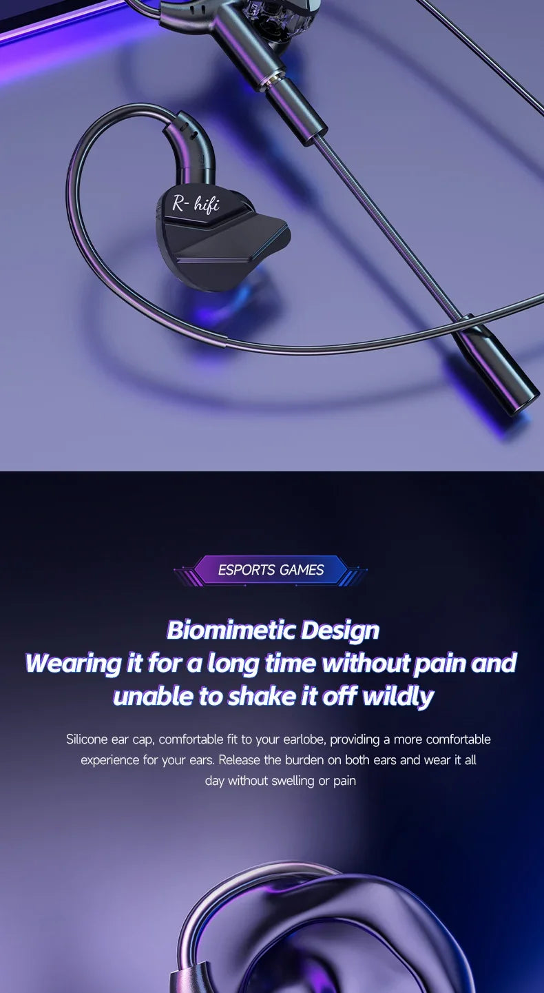 Gaming Earbuds with Dual Microphones, HiFi Stereo Gaming Headset Type-C & 3.5mm Wired In-Ear Earphones, Noise Reduction Gamer Headphones with Mic for Samsung