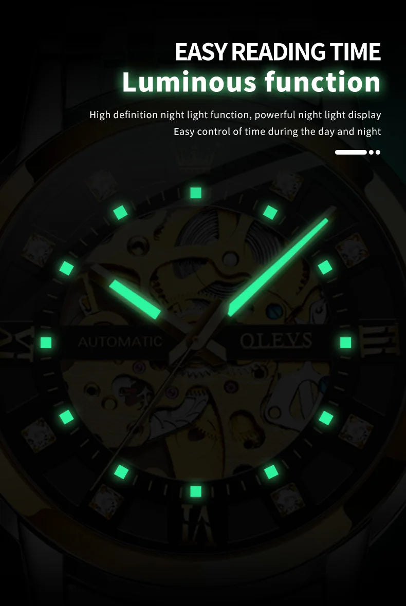 OLEVS 9901 Mens WatchLuxury Hollowing Mechanical Wristwatch Waterproof Luminous Stainless Steel Fashion Automatic Watch For Man