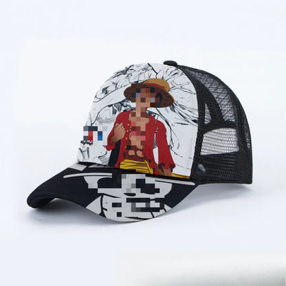 Breathable Mesh Caps Anime Manga Motifs Naruto Luffy Demon Slayer Unisex Summer Fashion Baseball Caps Protection Hats