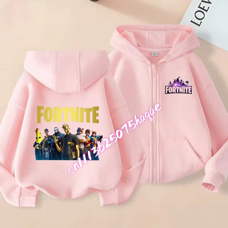 Fortnites Kids Zipper Hooded Coats Anime Fortress Night Sweatshirts Game Spring Autumn Hoodies Sportwear Children Clothes Gift