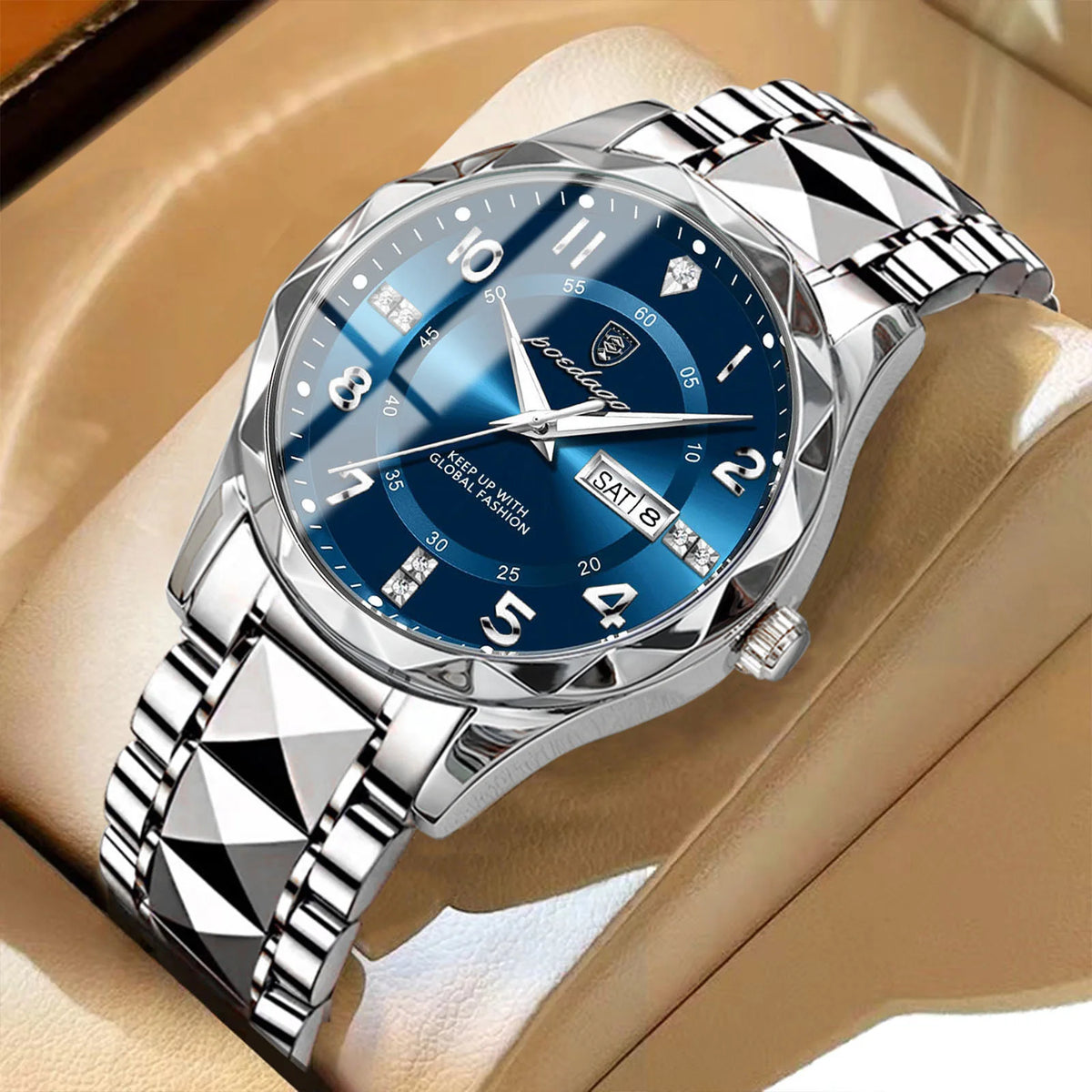 Montre homme POEDAGAR Fashion Luxury, étanche, lumineuse, à quartz, bracelet en acier inoxydable, date et jour de la semaine, style décontracté.