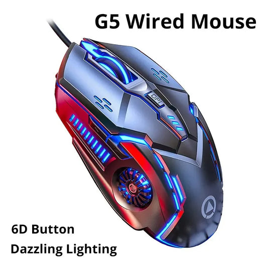 G5 Mute káblová myš so šiestimi tlačidlami a podsvietením, herná e-športová mechanická počítačová príslušenstvo, gamingová myš pre notebook a stolný počítač