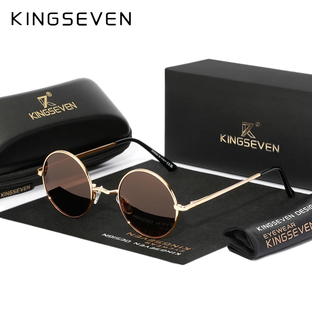 KINGSEVEN Vintage Popular Punk Sunglasses for Men Women Round Polarized Sun Glasses  Party Beach Travel Anti Glare Eyewear