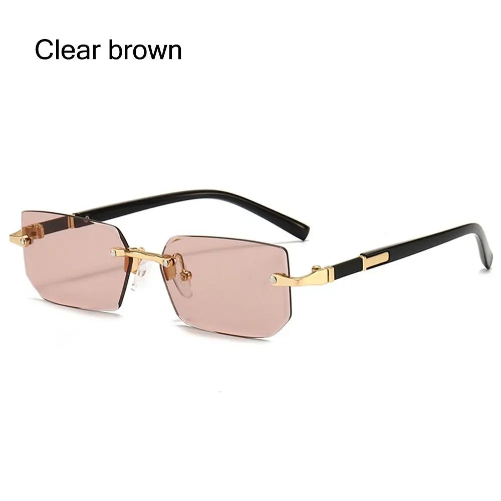 Retro UV400 Protection Rimless Rectangle Sunglasses Y2K Shades Frameless Sun Glasses for Women & Men