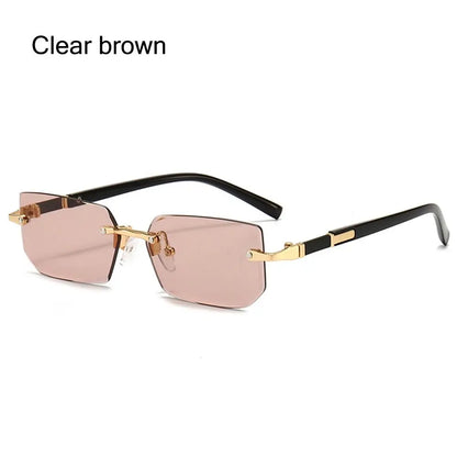 Retro UV400 Protection Rimless Rectangle Sunglasses Y2K Shades Frameless Sun Glasses for Women & Men