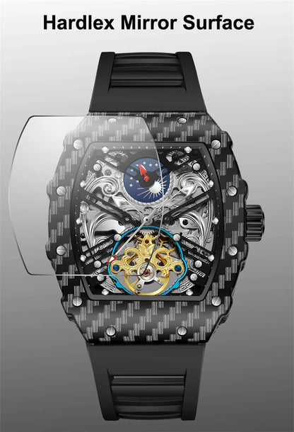 Tourbillion Mechanical Watch for Men Silicone Strap Skeleton Tonneau Automatic Mens Watches Top Brand Luxury Reloj Hombre