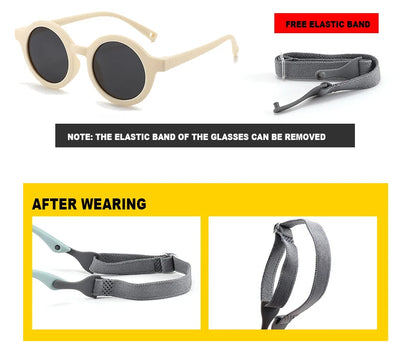 Kids Round TAC Polarized Baby Sunglasses for Toddler Boys Girls TPEE Flexible Soft Frame with Strap for Infant Age 0-3 Shades