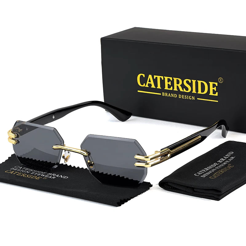 CATERSIDE Retro Rimless Sunglasses Men Polygonal Metal Frame High Quality Women Sun Glasses Outdoor Travel Gift Summer Style