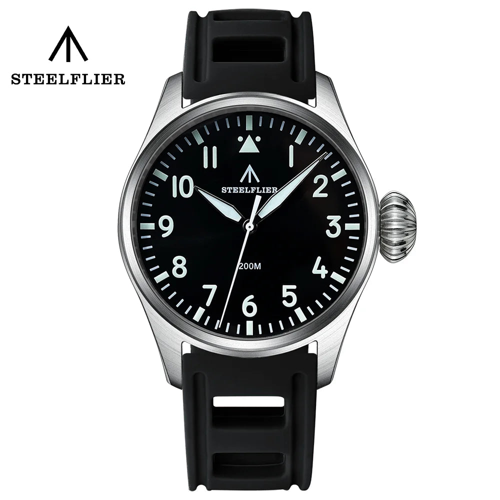 STEELFLIER Official SF743 Pilot VH31 Quartz Movement Big Onion Crown 200M Waterproof Sapphire Crystal Luxury Dive Luminous Watch