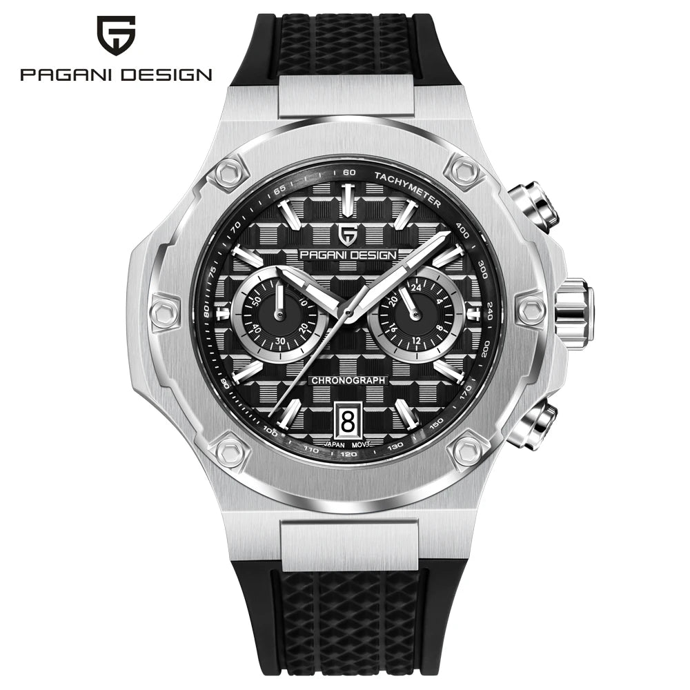 Montres à quartz pour hommes PAGANI DESIGN– Chronographe sportif de luxe, étanche, doté d'aiguilles luminescentes et d'un verre saphir avec traitement antireflet