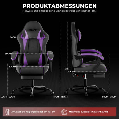 Ergonomic Gaming Chair with Lumbar Support, Adjustable Headrest, Footrest, Height Adjustable Office Gaming Chair for Adults