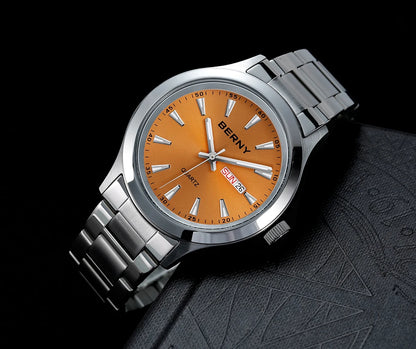 BERNY Men Quartz Watch  Fashion Texture Wristwatch for Men Ultra Thin Men Watch Calendar Luminous Stainless Steel Dress Watches
