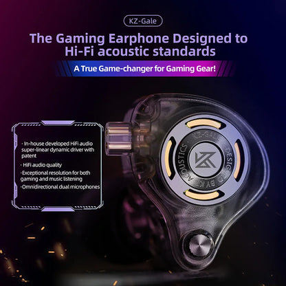 Auriculares IEM Gaming KZ Gale – Monitores In-Ear HiFi com driver superlinear e cabo de 2 pinos destacável banhado a prata