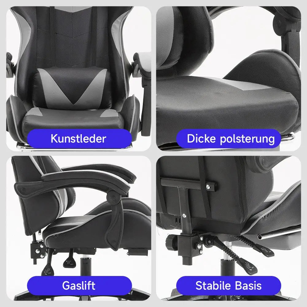 Ergonomic gaming chair, office chair, height adjustable,PU leather computer chair, with headrest and lumbar support, 360° swivel
