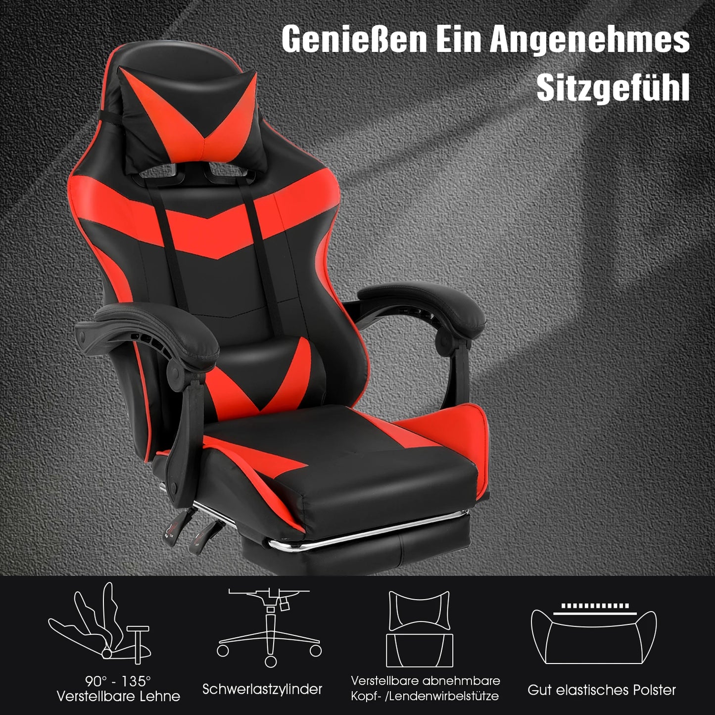 Ergonomic Gaming Chair Heavy Duty Office Desk Chair with Adjustable Backrest, Lumbar Support, Cushioned Seat, PU Leather Computer Chair