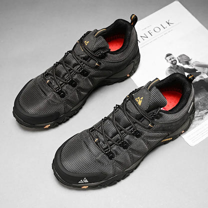 HIKEUP Four-Season Men's Hiking Shoes Outdoor Sports Genuine Leather Wear-Resistant Climbing Shoes Rubber Sole Trekking Sneaker