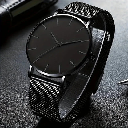Montre pour homme – Montre à quartz de luxe, style décontracté, fine, bracelet en maille d'acier, étanche, modèle sportif