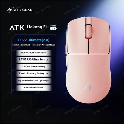 Ratón gaming inalámbrico trimodo ATK F1 V2 Ultra MAX PAW3950, doble 8K, ligero y ergonómico, ratón esports, accesorio personalizado para PC