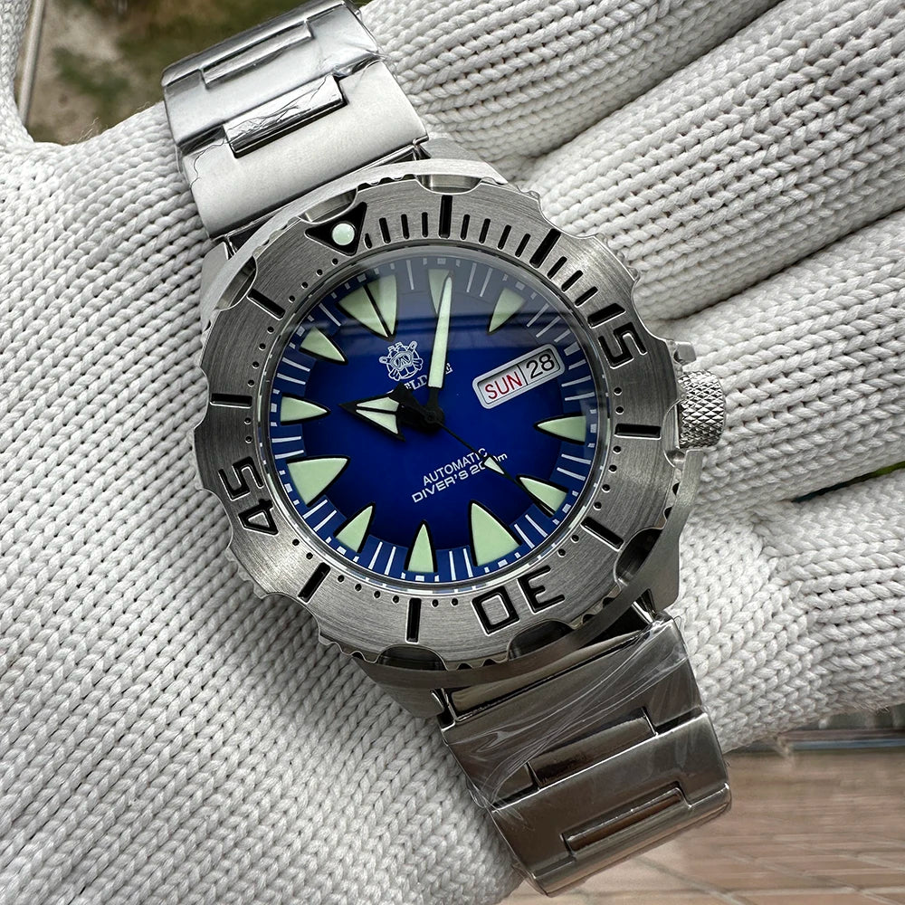 STEELDIVE SD1984 New Arrival 42.2MM M onster 200M Waterproof NH36 Day Function Sapphire Glass Automatic Movement Steel Bracelet