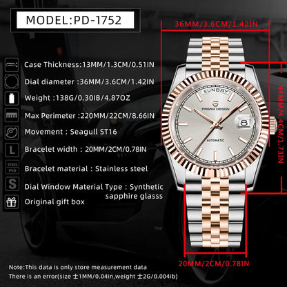 2026 New PAGANI DESIGN Enamel Dial DD36 Luxury Silver Gold Automatic Watch For Men AR Sapphire Crystal Mechanical Wristwatch Men