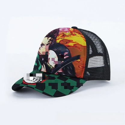 Breathable Mesh Caps Anime Manga Motifs Naruto Luffy Demon Slayer Unisex Summer Fashion Baseball Caps Protection Hats