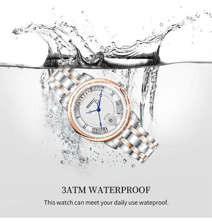 BERNY Women Watch Ladies Quartz Roman Numerals Day Top Calendar Watches Sapphire Glass Solid Steel Strap Women Wristwatch