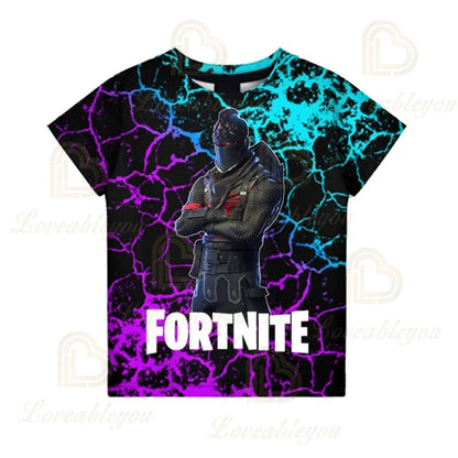 Fortnite T-shirt voor jongens, kindertop voor de zomer, kinderkleding met grappige 3D Battle Royale-gameprint, T-shirt/top voor peutermeisjes