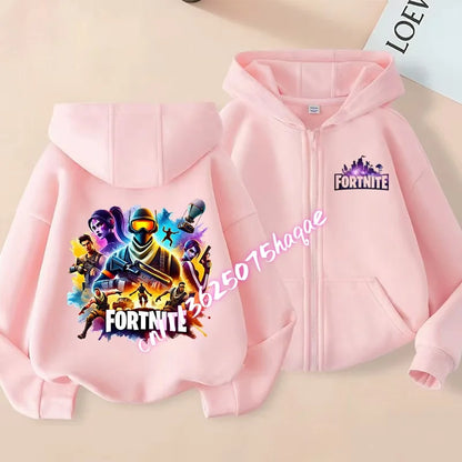 Fortnites Kids Zipper Hooded Coats Anime Fortress Night Sweatshirts Game Spring Autumn Hoodies Sportwear Children Clothes Gift