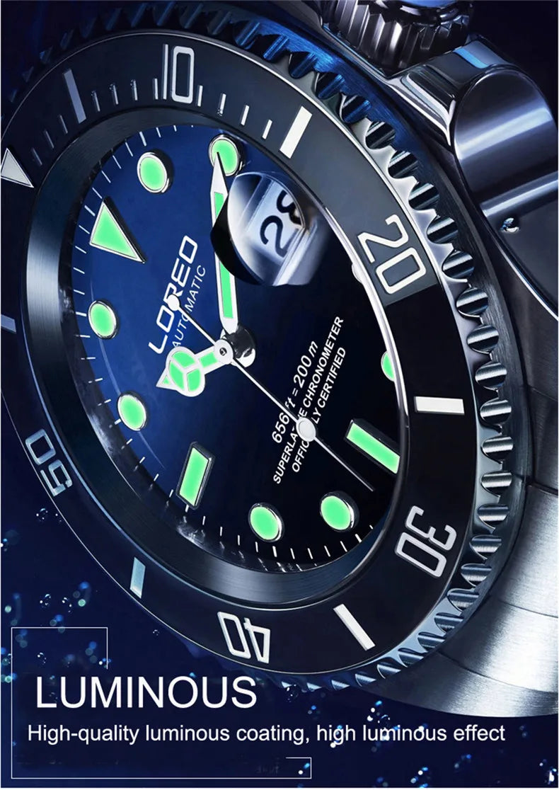 LOREO Original Men Business Watch 20ATM Waterproof Wristwatch Top Brand Casual Sport Seagull Automatic Mechanical Watch Men
