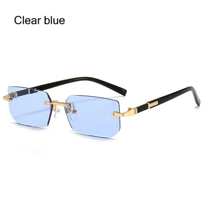 Retro UV400 Protection Rimless Rectangle Sunglasses Y2K Shades Frameless Sun Glasses for Women & Men