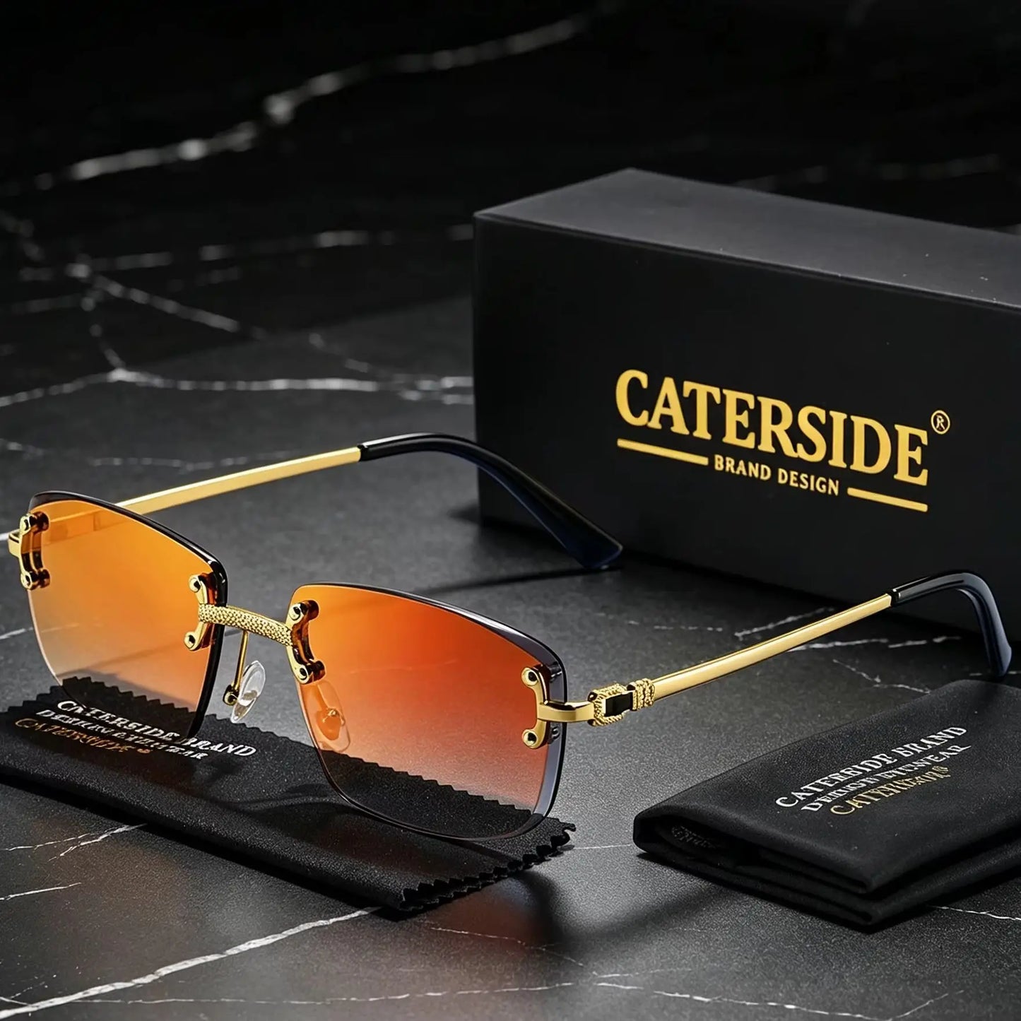 CATERSIDE Punk Rectangle Sunglasses Men Women Luxury Designer Rimless Gradient Lens Metal Sun Glasses For Men Sports 2024 UV400