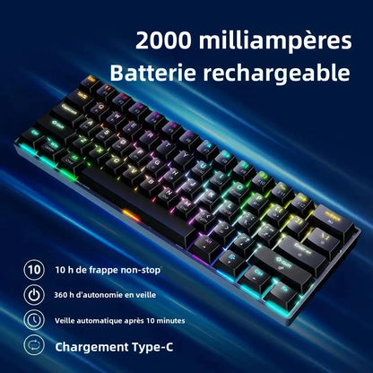New Portable Compact 61 Keys 3-Mode Mechanical Keyboard RGB Backlit Brown Switch Wireless Bluetooth Gaming Office Keyboard