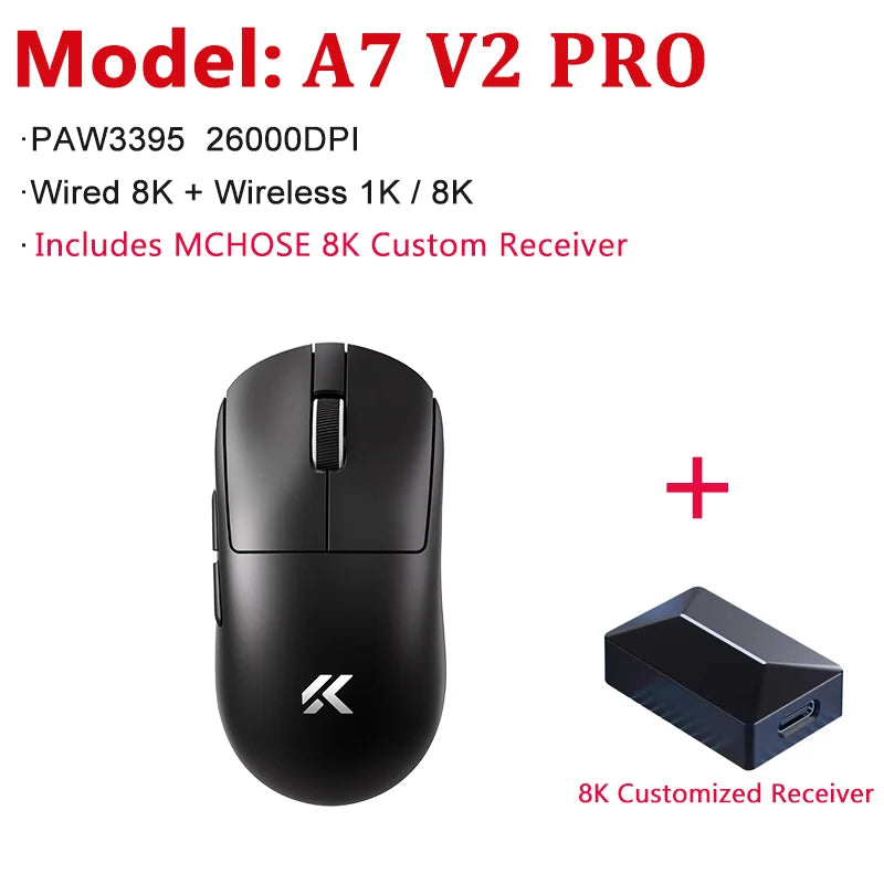 MCHOSE A7 V2 Ultra / Pro Leichte kabellose Gaming-Maus Dual 8000Hz PAW3950 TI 42000DPI für PC-E-Sport-Gamer