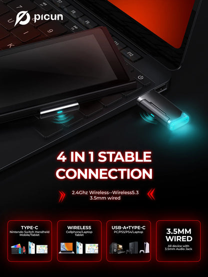Auriculares gaming inalámbricos Picun G2 Bluetooth 5.3 – Sonido envolvente 7.1, micrófono ENC, batería de 100H y baja latencia para PC, PS5, PS4, Switch y móviles