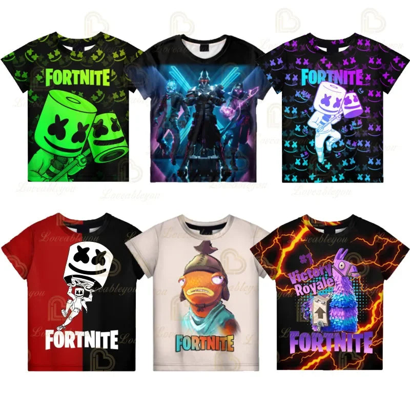 Battle Royale T-shirt Fortnite T-shirt Victory Cartoon Tops Teen Clothes Kids Hero Game Fortress Night 3D Boys Girls T-shirt