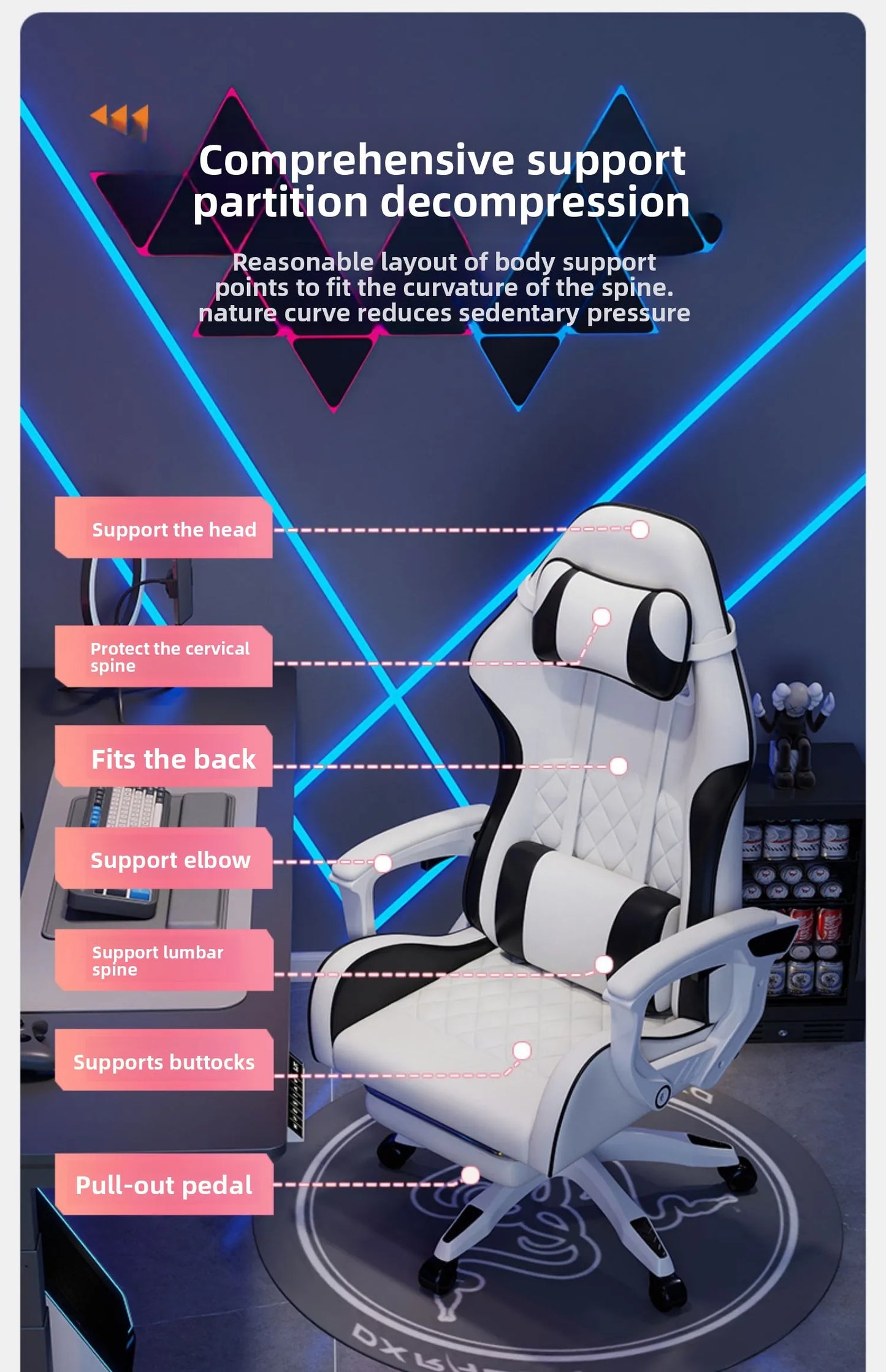 Muška e-sports stolica udobna je za dugotrajno sjedenje, računalna stolica može se nagnuti za opuštanje, naslon