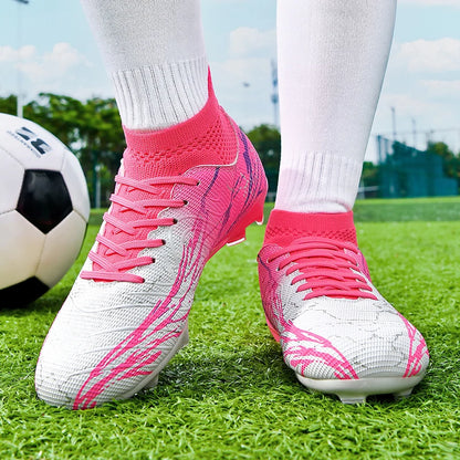 Nouvelles chaussures de football pour hommes, très vendues, chaussures de football à tige haute, crampons de futsal pour terrain en herbe, baskets d'intérieur de haute qualité, antidérapantes pour l'extérieur.