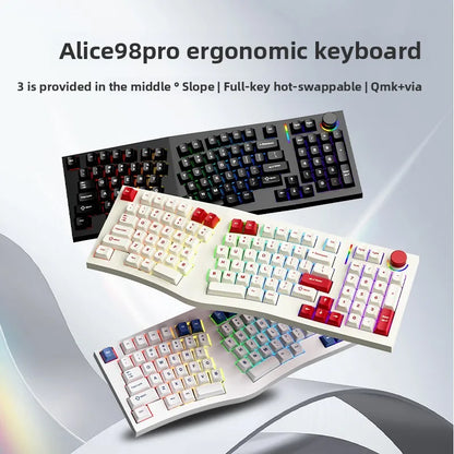 FEKER Alice98pro Mechanical Keyboard Alien Ergonomic 3 ° Slope Hot Swappable RGB with Hand Support Custom Gaming Office Keyboard