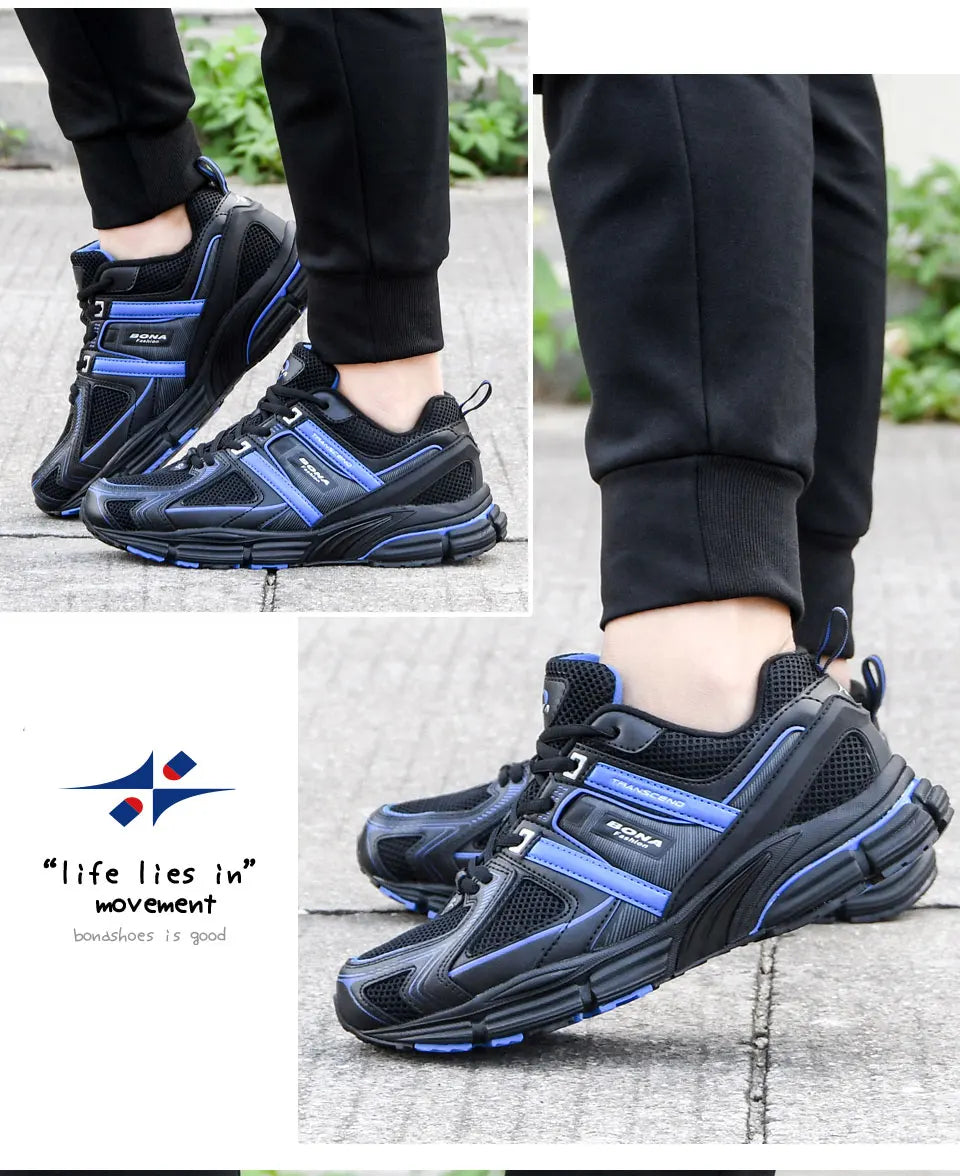 BONA 2023 New Designers Light Running Jogging Mesh Shoes Breathable Comfortable Men Sneakers Casual Outdoor Sport Shoes Man Mesh