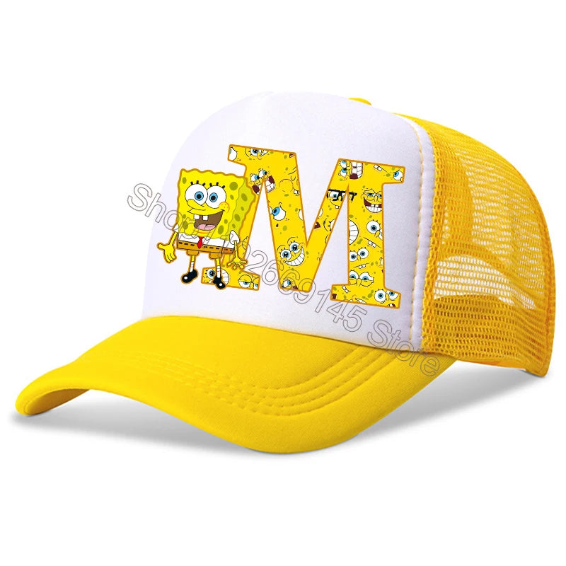New Spongebob Children Baseball Caps Kawaii Cartoon Letter Printed Hat Kids Casual Sun Hat Adjustable Peaked Cap Birthday Gifts