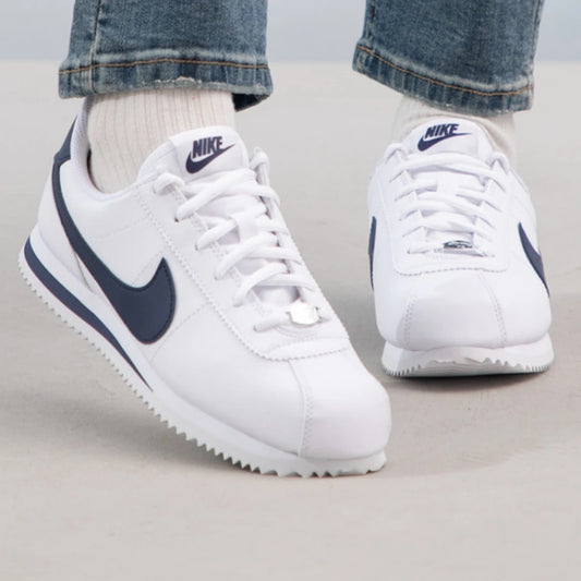 Nike Cortez Basic Sl synteettinen nahka monipuoliset trendikkäät kulutusta kestävät matalavartiset vapaa-ajan kengät valkoiset ja siniset 904764-106