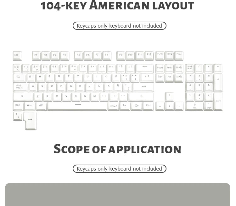 104 Tasten Koreanische, französische, russische, spanische und deutsche hintergrundbeleuchtete Tastenkappen für mechanische Tastaturen mit MX-Switches, OEM-Profil, ABS-Keycaps, DIY