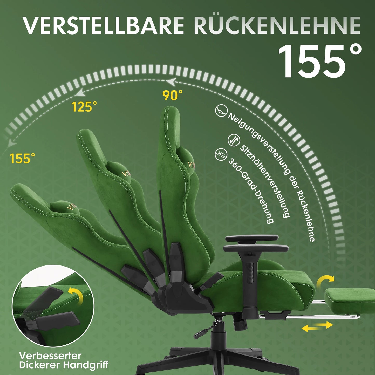 HAPIHAPPY Fashion Gaming Chair Genuine Leather Computer Office Chair with Footrest, Pocket Spring Cushion, Linkage Armrests, Ergonomic Game Chair