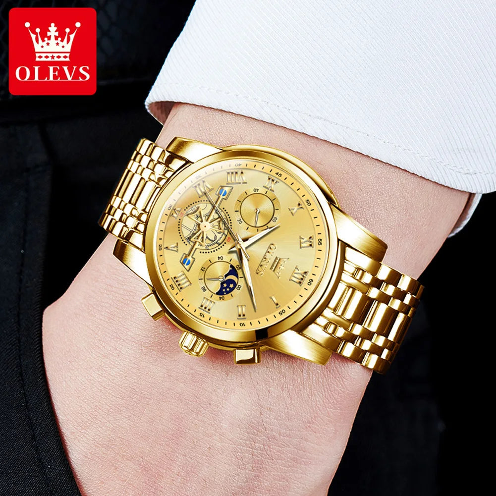 OLEVS 2859 Herrenuhr – Klassisches und luxuriöses Modell mit römischen Ziffern, Multifunktionsanzeige, wasserdicht, leuchtendes Zifferblatt, hochwertiges Quarzwerk.